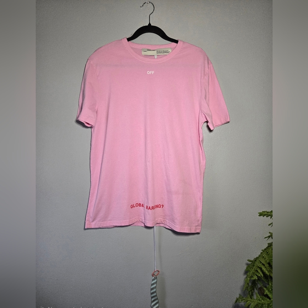 Off-White Pink Cherry Blossom “Global Warming?” T-Shirt – Size Medium